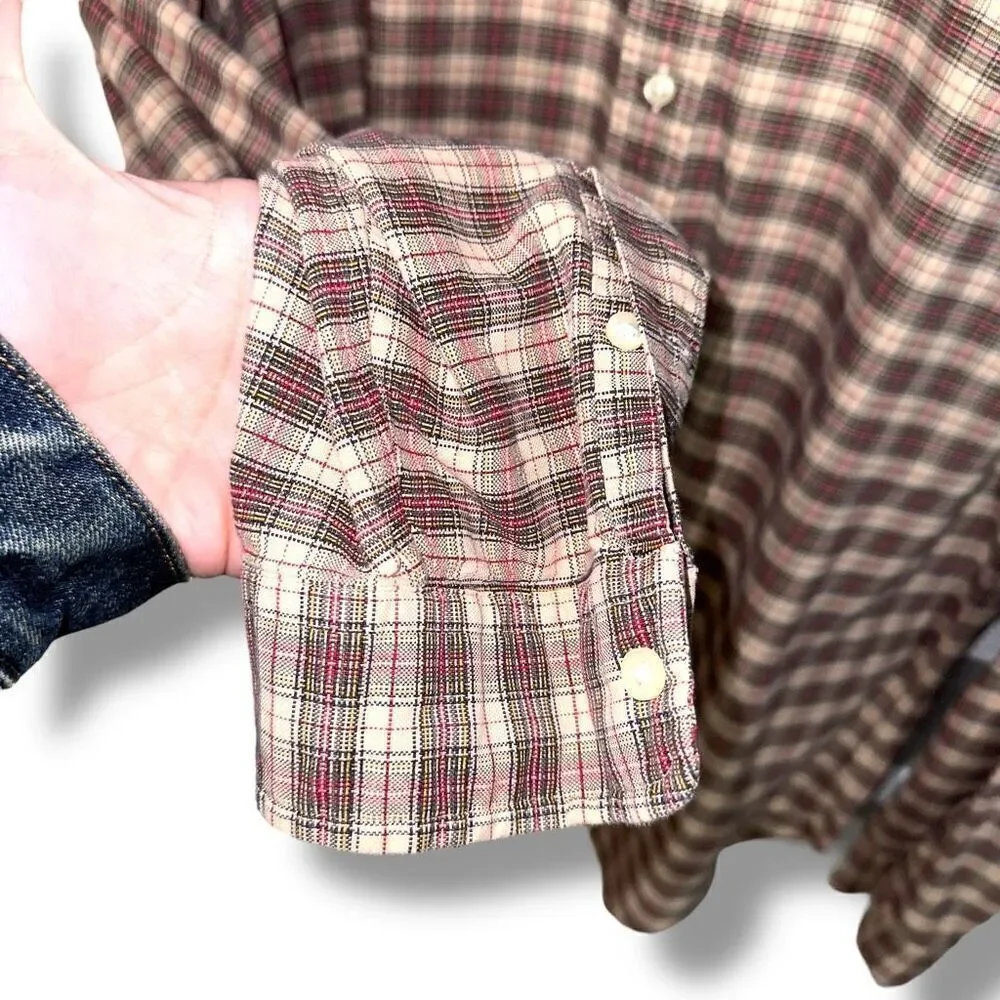 Polo Jeans Co. Ralph Lauren Tan Plaid Oxford Button Up Shirt XL